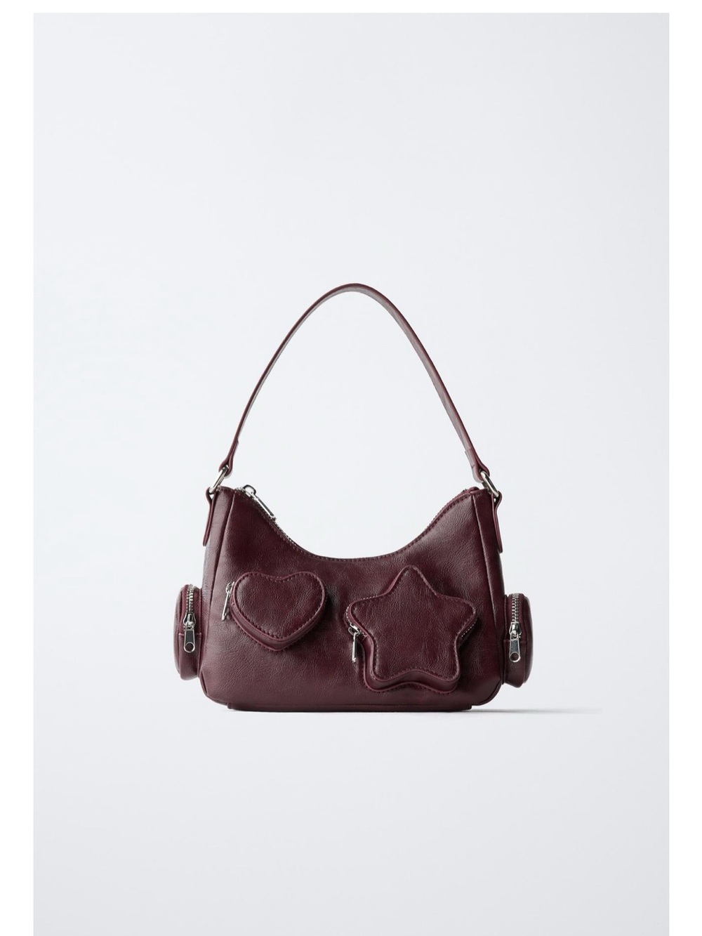 ZARA Wine Red Womens Shoulder Bag with Star & Heart Pockets